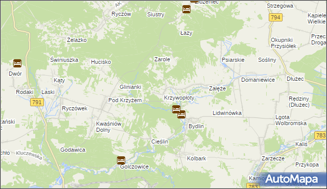 mapa Krzywopłoty gmina Klucze, Krzywopłoty gmina Klucze na mapie Targeo
