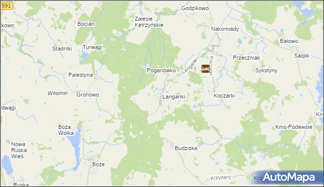mapa Langanki gmina Kętrzyn, Langanki gmina Kętrzyn na mapie Targeo