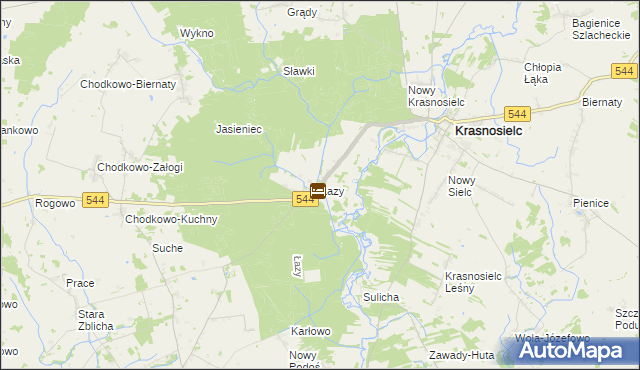 mapa Łazy gmina Krasnosielc, Łazy gmina Krasnosielc na mapie Targeo