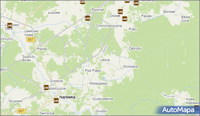 mapa Leśna gmina Narewka, Leśna gmina Narewka na mapie Targeo