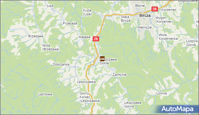 mapa Leszczawa Dolna, Leszczawa Dolna na mapie Targeo