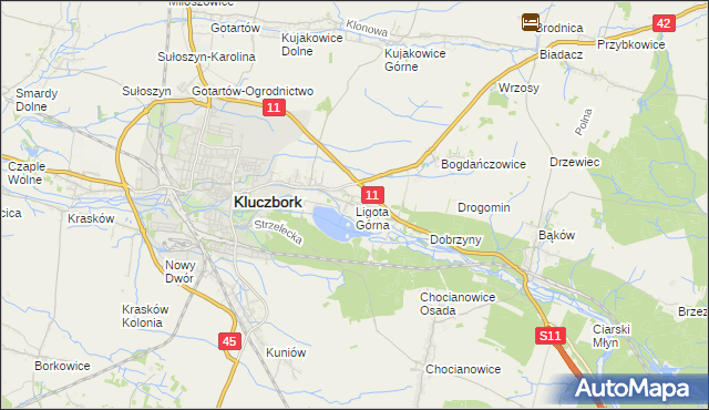 mapa Ligota Górna gmina Kluczbork, Ligota Górna gmina Kluczbork na mapie Targeo