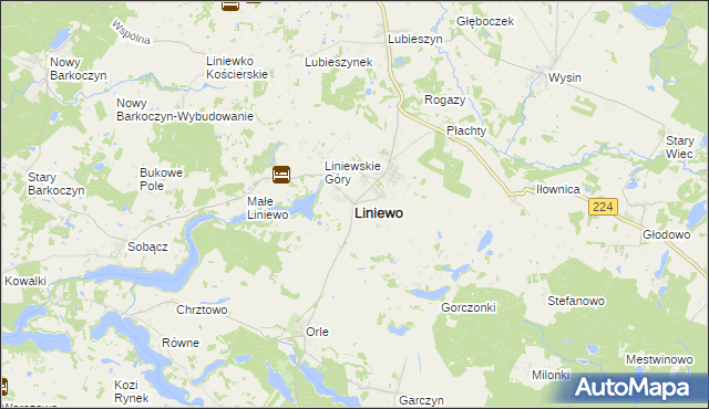 mapa Liniewo, Liniewo na mapie Targeo