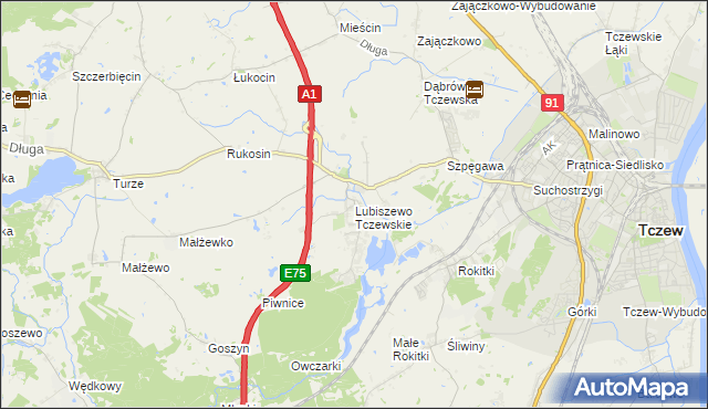 mapa Lubiszewo Tczewskie, Lubiszewo Tczewskie na mapie Targeo