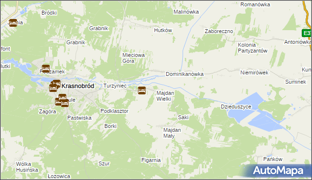mapa Majdan Wielki gmina Krasnobród, Majdan Wielki gmina Krasnobród na mapie Targeo