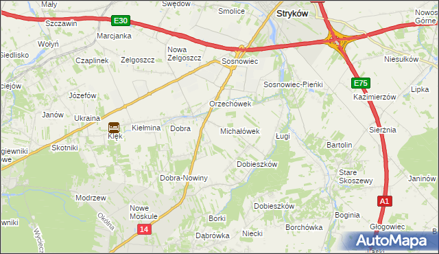 mapa Michałówek gmina Stryków, Michałówek gmina Stryków na mapie Targeo