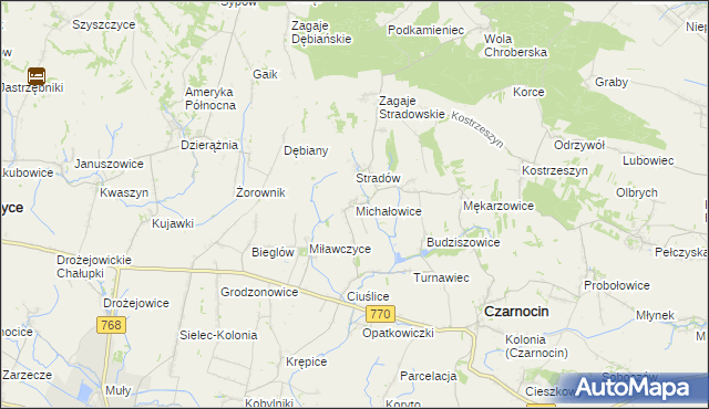 mapa Michałowice gmina Czarnocin, Michałowice gmina Czarnocin na mapie Targeo