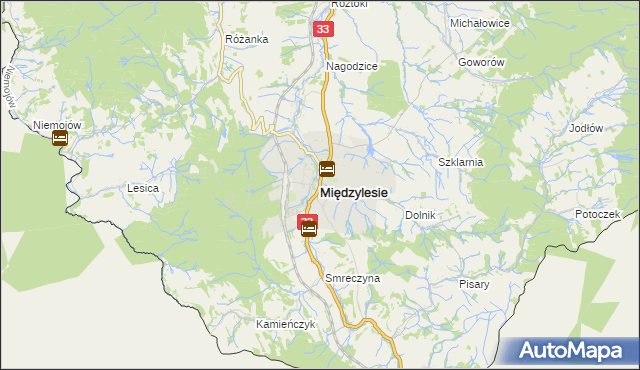 mapa Międzylesie powiat kłodzki, Międzylesie powiat kłodzki na mapie Targeo