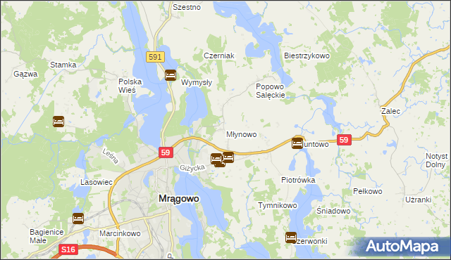 mapa Młynowo gmina Mrągowo, Młynowo gmina Mrągowo na mapie Targeo