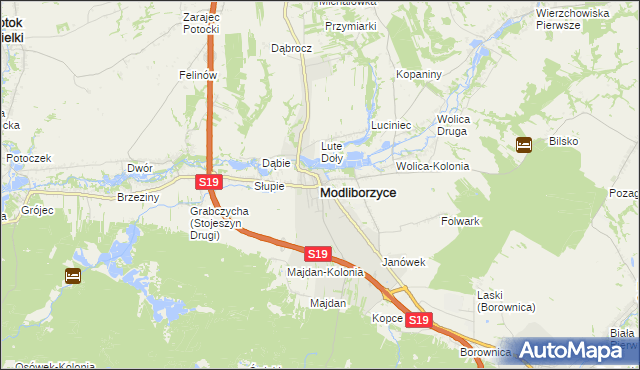 mapa Modliborzyce powiat janowski, Modliborzyce powiat janowski na mapie Targeo