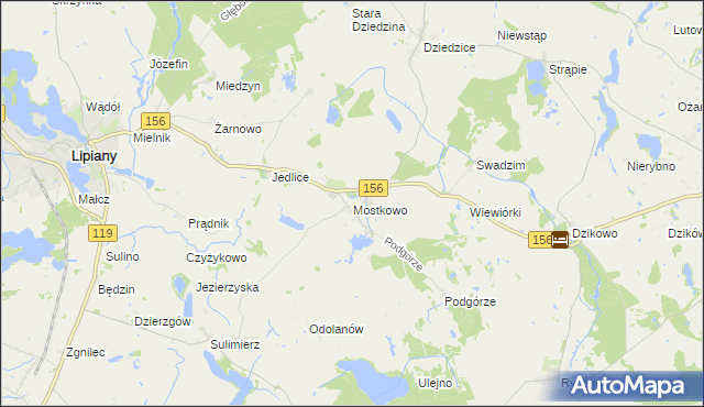mapa Mostkowo gmina Barlinek, Mostkowo gmina Barlinek na mapie Targeo