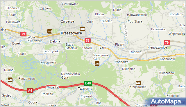 mapa Nawojowa Góra, Nawojowa Góra na mapie Targeo