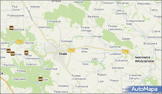 mapa Nowa Wieś gmina Skała, Nowa Wieś gmina Skała na mapie Targeo