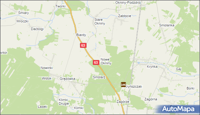 mapa Nowe Okniny, Nowe Okniny na mapie Targeo