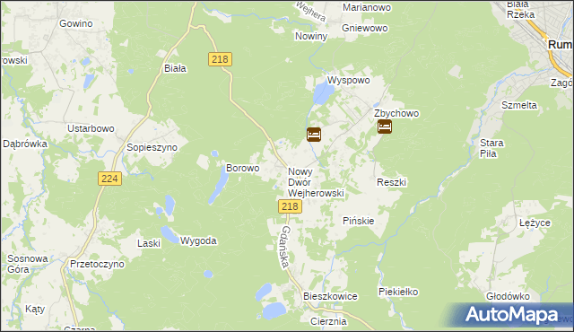 mapa Nowy Dwór Wejherowski, Nowy Dwór Wejherowski na mapie Targeo