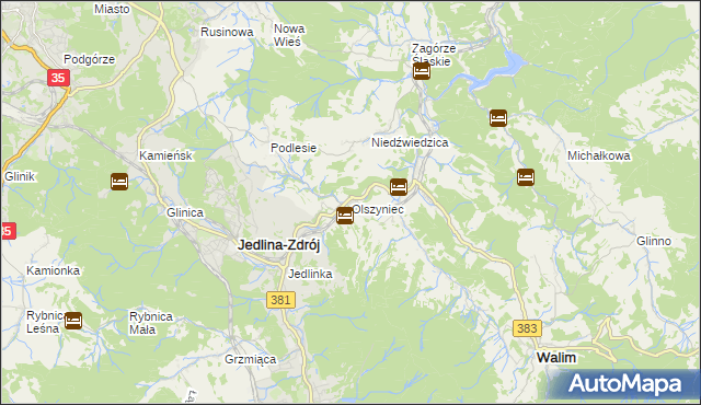 mapa Olszyniec gmina Walim, Olszyniec gmina Walim na mapie Targeo