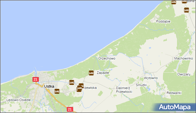 mapa Orzechowo gmina Ustka, Orzechowo gmina Ustka na mapie Targeo
