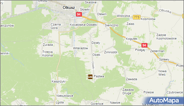 mapa Osiek gmina Olkusz, Osiek gmina Olkusz na mapie Targeo
