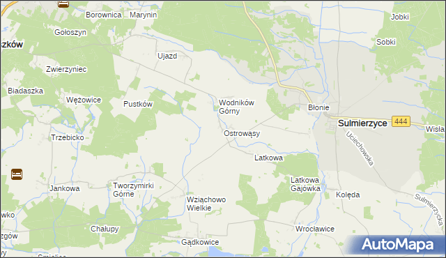 mapa Ostrowąsy gmina Milicz, Ostrowąsy gmina Milicz na mapie Targeo