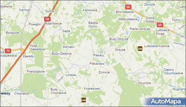 mapa Piekary gmina Mszczonów, Piekary gmina Mszczonów na mapie Targeo