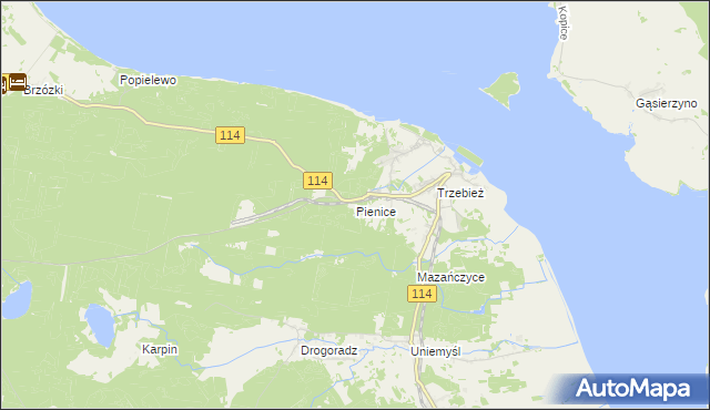 mapa Pienice gmina Police, Pienice gmina Police na mapie Targeo