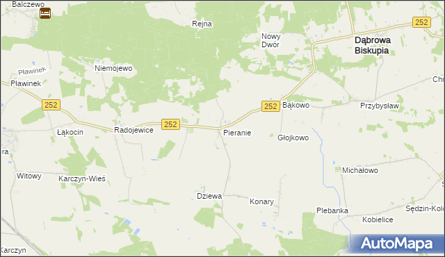 mapa Pieranie gmina Dąbrowa Biskupia, Pieranie gmina Dąbrowa Biskupia na mapie Targeo