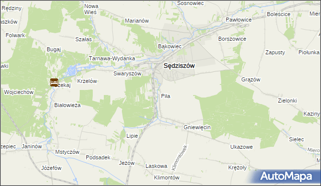 mapa Piła gmina Sędziszów, Piła gmina Sędziszów na mapie Targeo