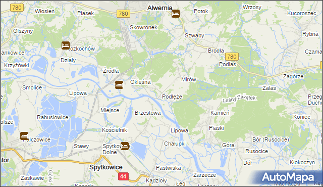 mapa Podłęże gmina Alwernia, Podłęże gmina Alwernia na mapie Targeo