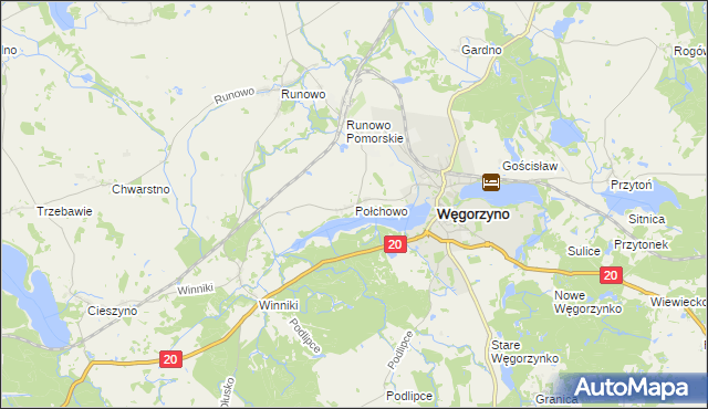 mapa Połchowo gmina Węgorzyno, Połchowo gmina Węgorzyno na mapie Targeo