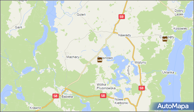 mapa Prusinowo gmina Piecki, Prusinowo gmina Piecki na mapie Targeo