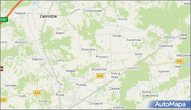 mapa Przykory gmina Zabrodzie, Przykory gmina Zabrodzie na mapie Targeo