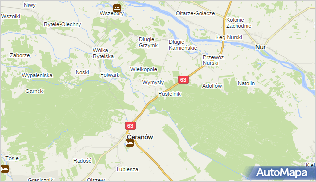 mapa Pustelnik gmina Ceranów, Pustelnik gmina Ceranów na mapie Targeo