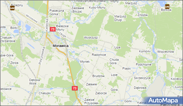 mapa Radomice gmina Morawica, Radomice gmina Morawica na mapie Targeo