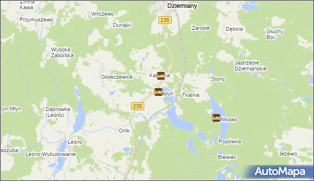 mapa Raduń gmina Dziemiany, Raduń gmina Dziemiany na mapie Targeo