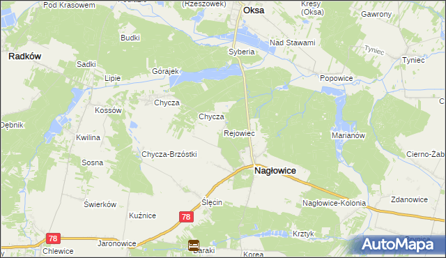 mapa Rejowiec gmina Nagłowice, Rejowiec gmina Nagłowice na mapie Targeo
