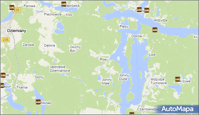 mapa Rów gmina Dziemiany, Rów gmina Dziemiany na mapie Targeo