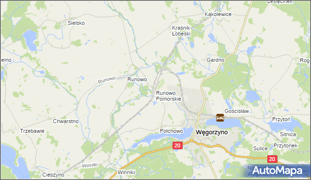 mapa Runowo Pomorskie, Runowo Pomorskie na mapie Targeo
