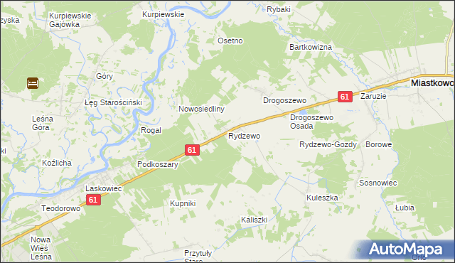 mapa Rydzewo gmina Miastkowo, Rydzewo gmina Miastkowo na mapie Targeo