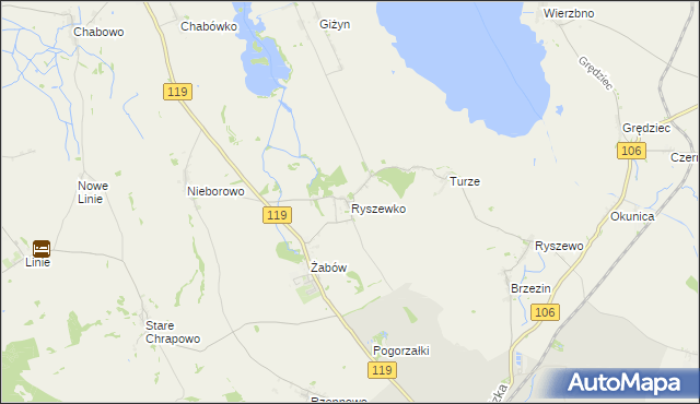 mapa Ryszewko gmina Pyrzyce, Ryszewko gmina Pyrzyce na mapie Targeo