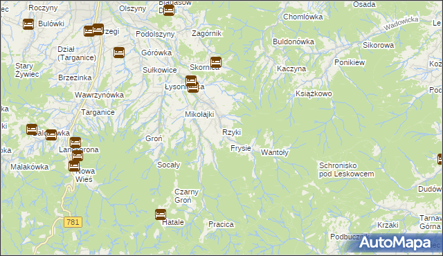 mapa Rzyki, Rzyki na mapie Targeo