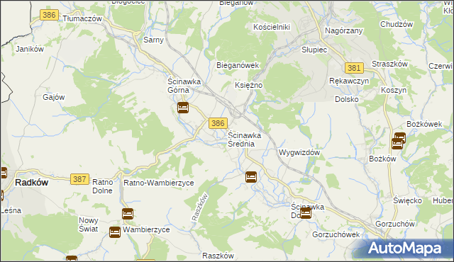 mapa Ścinawka Średnia, Ścinawka Średnia na mapie Targeo