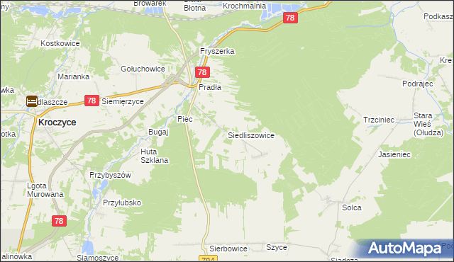 mapa Siedliszowice gmina Kroczyce, Siedliszowice gmina Kroczyce na mapie Targeo