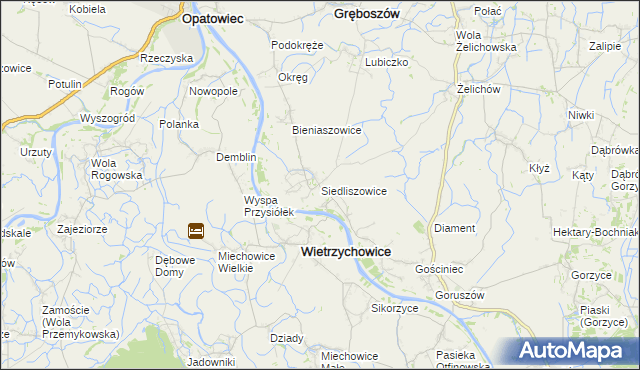 mapa Siedliszowice gmina Żabno, Siedliszowice gmina Żabno na mapie Targeo