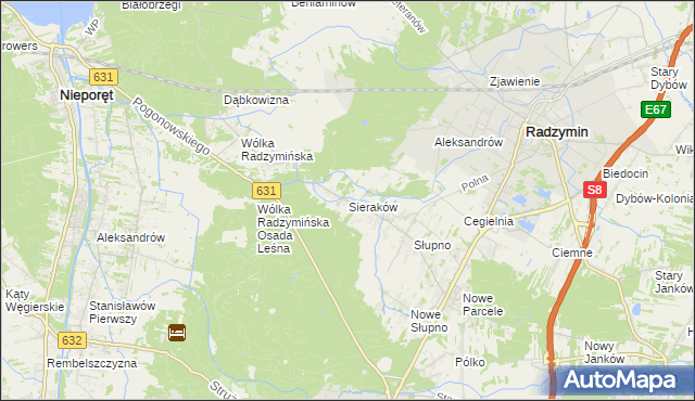 mapa Sieraków gmina Radzymin, Sieraków gmina Radzymin na mapie Targeo