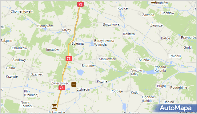 mapa Słabkowice, Słabkowice na mapie Targeo