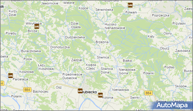 mapa Śliwnica gmina Dubiecko, Śliwnica gmina Dubiecko na mapie Targeo