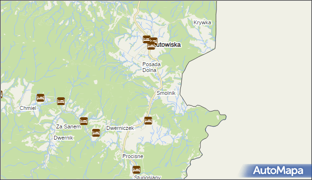 mapa Smolnik gmina Lutowiska, Smolnik gmina Lutowiska na mapie Targeo