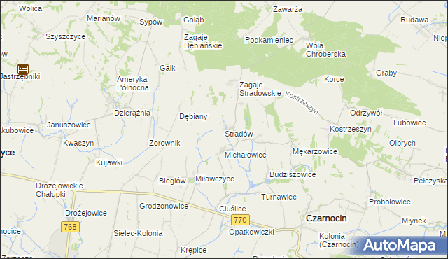 mapa Stradów gmina Czarnocin, Stradów gmina Czarnocin na mapie Targeo