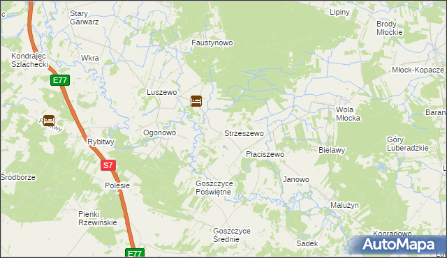 mapa Strzeszewo gmina Glinojeck, Strzeszewo gmina Glinojeck na mapie Targeo