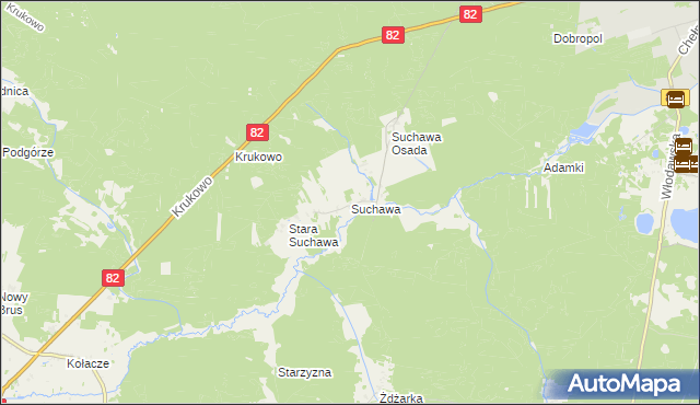 mapa Suchawa gmina Wyryki, Suchawa gmina Wyryki na mapie Targeo